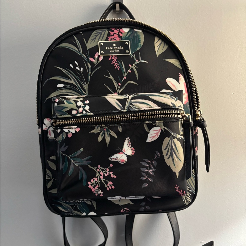 Kate Spade Black and Pink Floral Backpack
